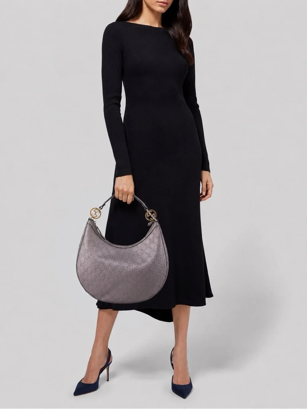 GUCCI Guccissima GG Twins Hobo Shoulder Bag Mauve Metallic Leather